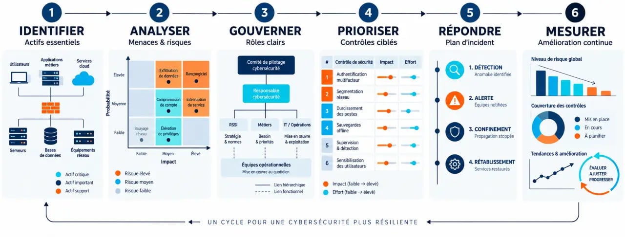 Étapes pour développer une stratégie de cybersécurité, de l’évaluation des risques à l’amélioration continue