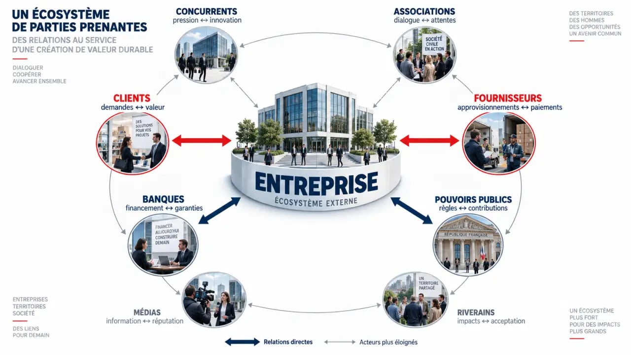 Parties prenantes externes autour d’une entreprise et relations d’influence