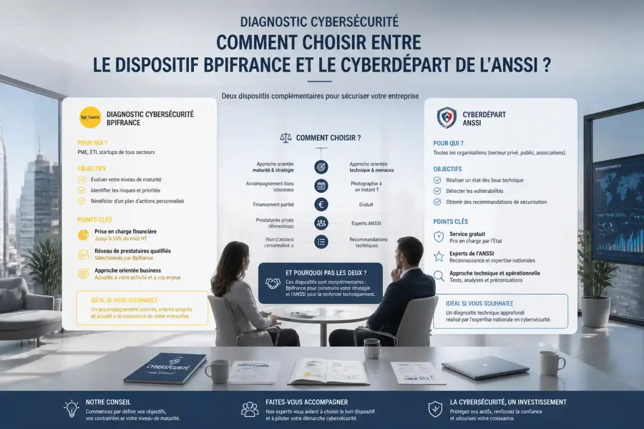 Diagnostic cybersécurité : comment choisir entre le dispositif Bpifrance et le Cyberdépart de l'ANSSI ?