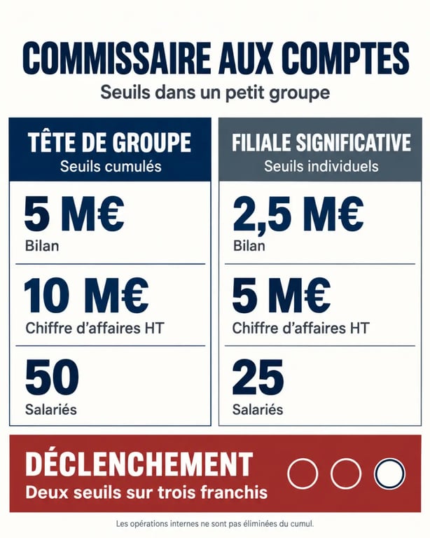 Infographie des seuils du commissaire aux comptes pour un petit groupe